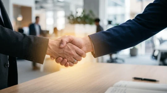 Un conseiller service client transformant une réclamation en opportunité, symbolisé par un fil rouge devenant doré